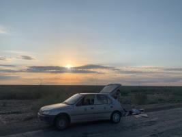 Road repairs on the steppe