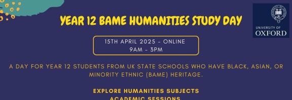 Poster for the BAME Humanities Study Day with all the key event details and a QR code for registering